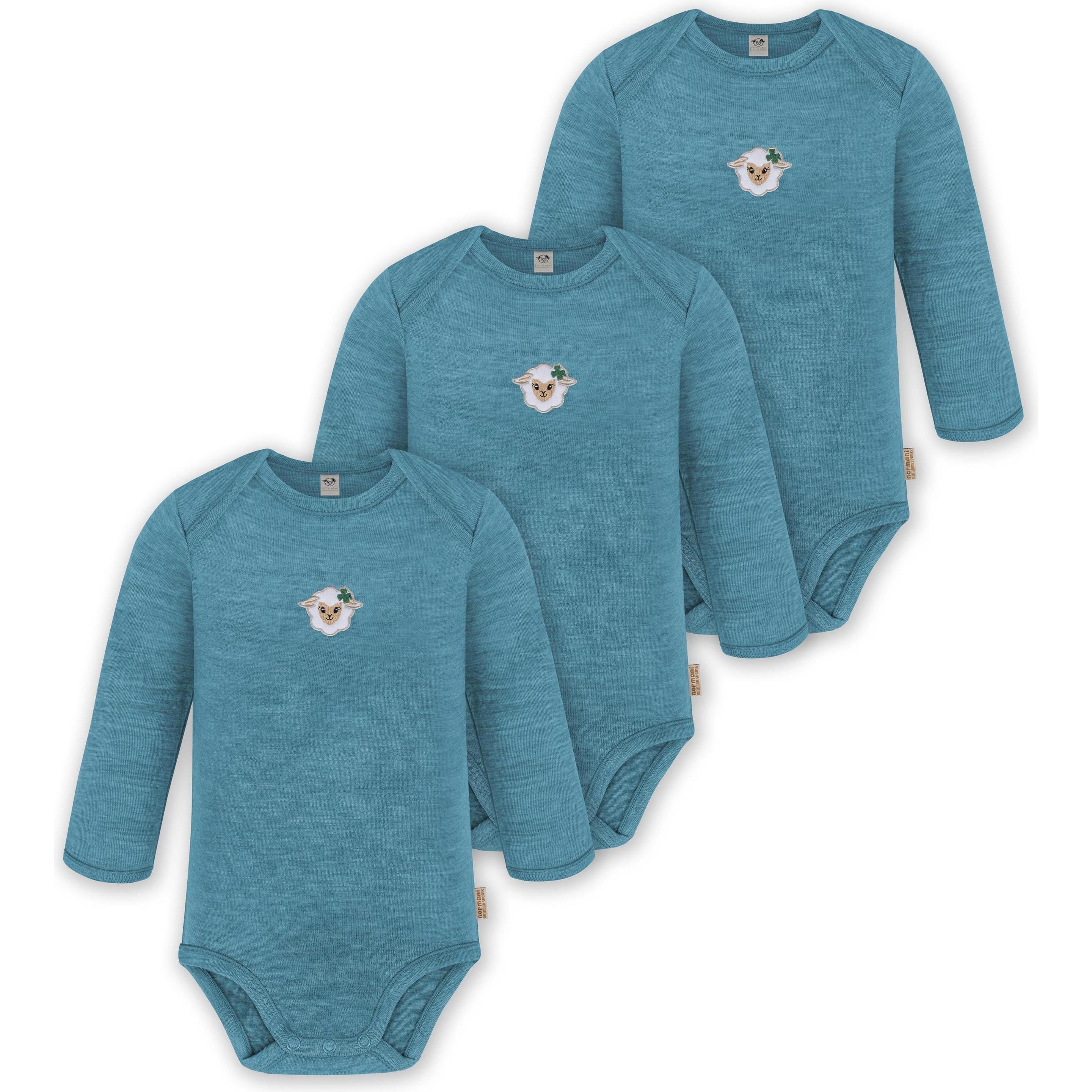 Normani, Herren, Body, 3er Pack Baby Merino Body Langarm „Auckland" - 9371, Blau, (86)