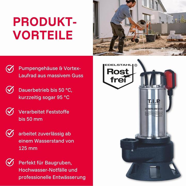 Actual product image TIP Submersible Drainage Pump with 36,000 L/H Flow, 14m Head, 2,200W, for High-Temperature Liquids (Sewage pump)