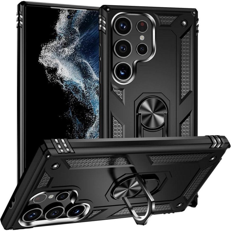 Cover-Discount Armor Case mit Kickstand schwarz (Samsung Galaxy S24 Ultra), Smartphone Hülle, Schwarz