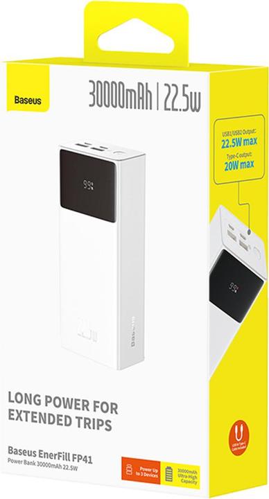 Actual product image Baseus EnerFill FP41 30000mAh 22.5W Powerbank mit Simple USB-A - USB-C 3A 30cm Kabel - Weiss (30000 mAh, 22.50 W, 111 Wh)