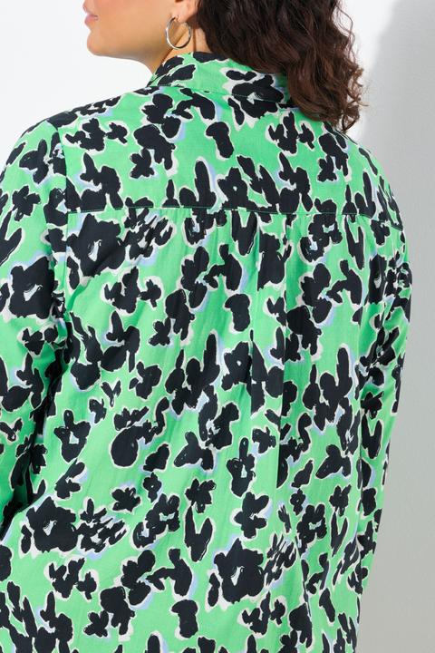 Produktbild Ulla Popken Longbluse, Blüten, A-Linie, Hemdkragen, Langarm (50, 52)