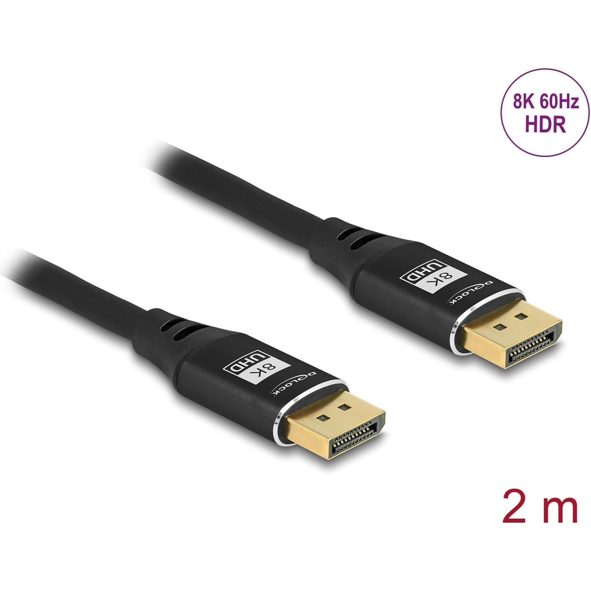 Thumbnail - Delock DisplayPort Kabel 8K 60 Hz 2 m schwarz Metall (2 m, DisplayPort), Video Kabel