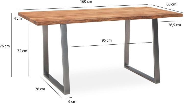 Actual product image FineBuy Dining room table Acacia dining table solid wood kitchen table tree edge chrome (80 x 76 x 160 cm)