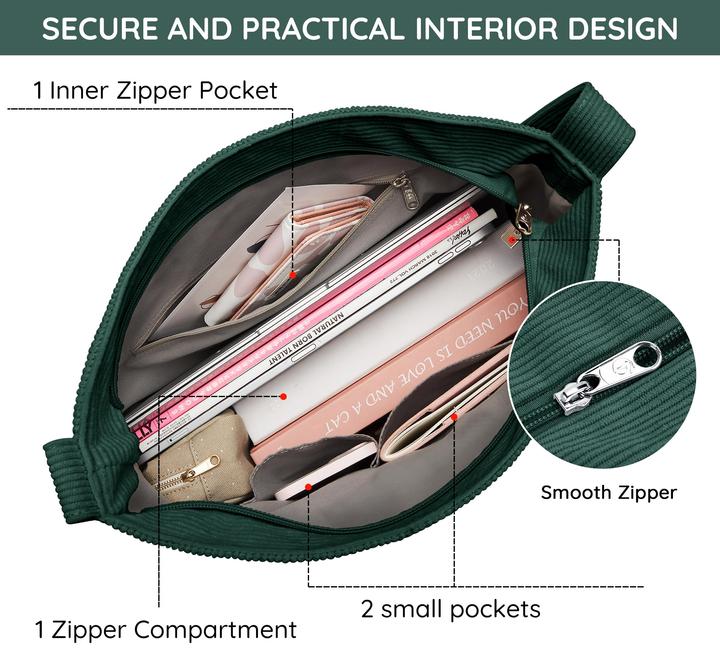 Produktbild Only-Bags.Store Kordtasche Umhängetasche mit Reissverschluss Wasserdichter Shopper Grosse Kord-Umhängetasche