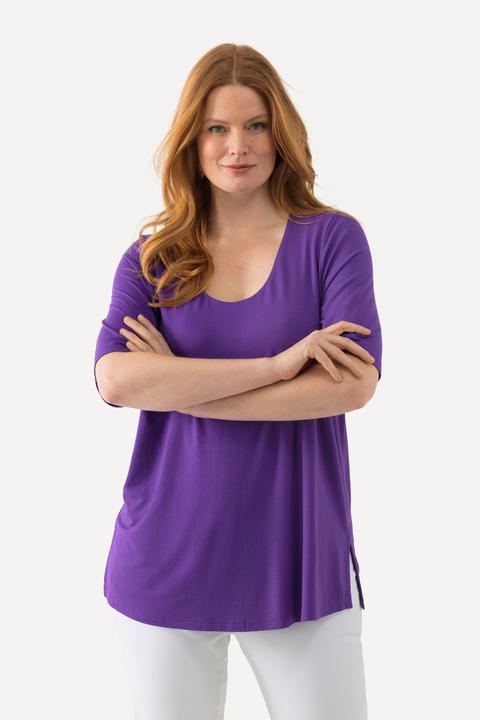 Image du produit Ulla Popken T-shirt doublé à l'avant, col V et manches courtes (42, 44)