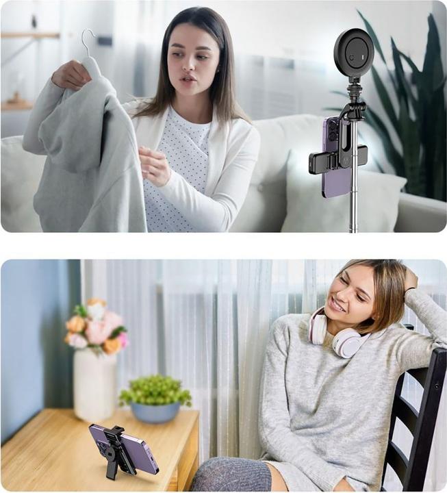 Actual product image Hurtel Selfie stick WC13YDS telescopic tripod 1.3m with double lamp and phone holder - black