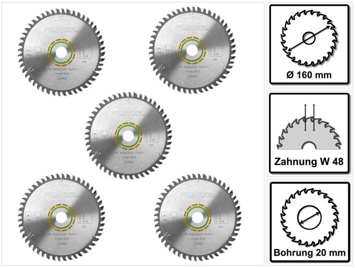 Produktbild Festool Feinzahn Kreissägeblatt HW 160 x 20 x 2,2 mm W48 160 mm 48 Zähne ( 5 x 491952 )