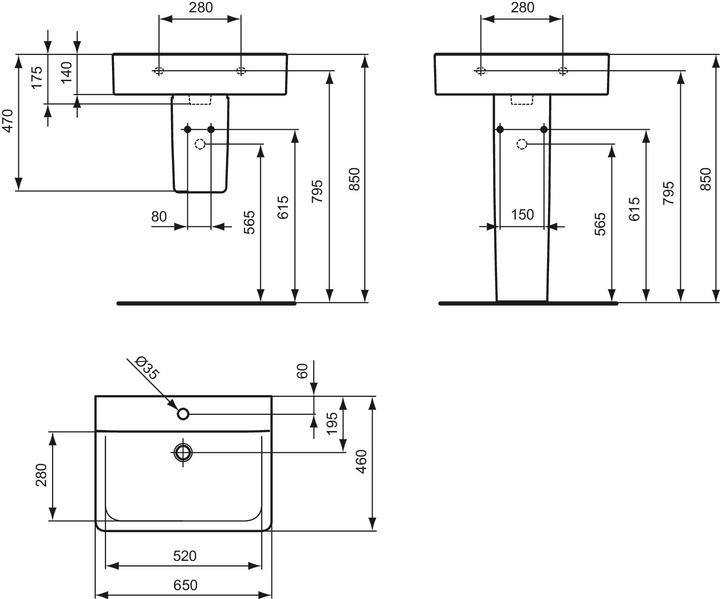 Actual product image Ideal Standard Connect Cube Wash basin 650mm E8106, without overflow (460 mm, 650 mm)