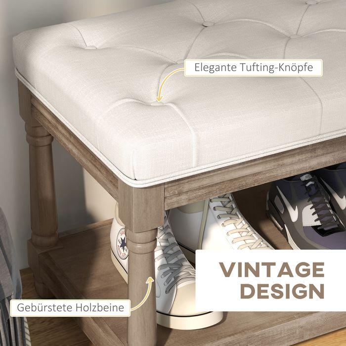 Immagine prodotto Swisshandel24 Panca per scarpe, spazio per riporre oggetti, aspetto lino, gambe in legno, crema 115x40x48cm (40 cm)
