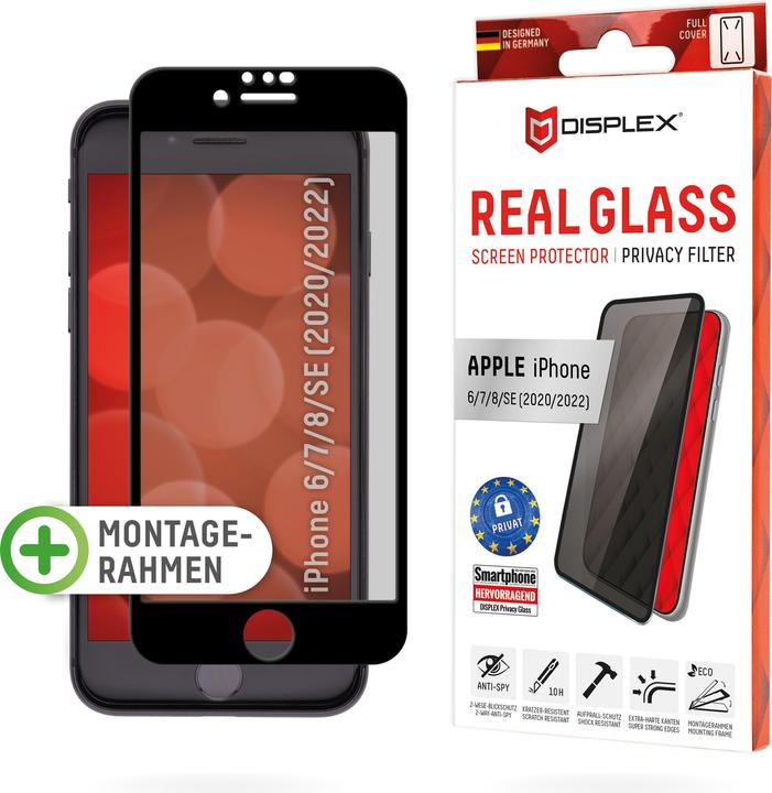 Produktbild Displex Real Glass, Privacy Full Cover Panzerglas (1 Stück, Apple iPhone 6, Apple iPhone 8, Apple iPhone 7)