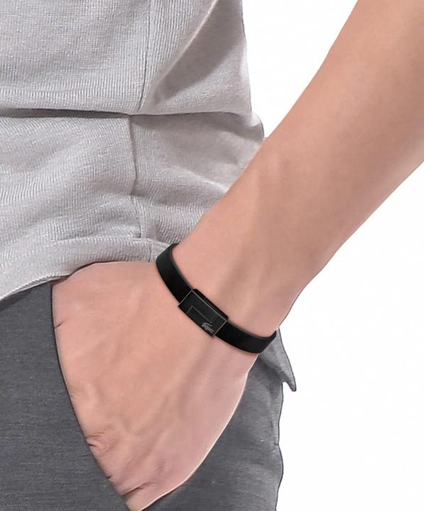 Actual product image Lacoste Traveller Black Leather Bracelet 2040073 (20 cm, Genuine leather)