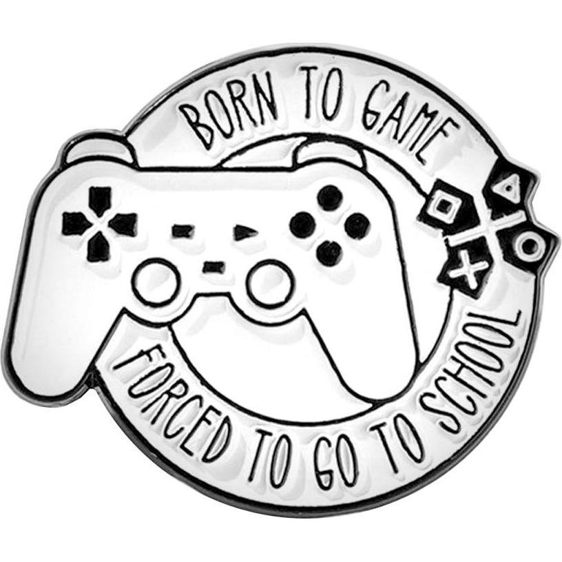JTI, Anstecknadel, Brosche, Metall - Born to Game, Weiss, Schwarz
