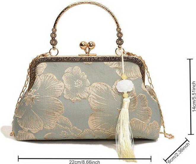 Image du produit Only-Bags.Store Sac de soirée à motif floral avec fermeture à boucle - sac à main en tissu avec chaîne à l'épaule
