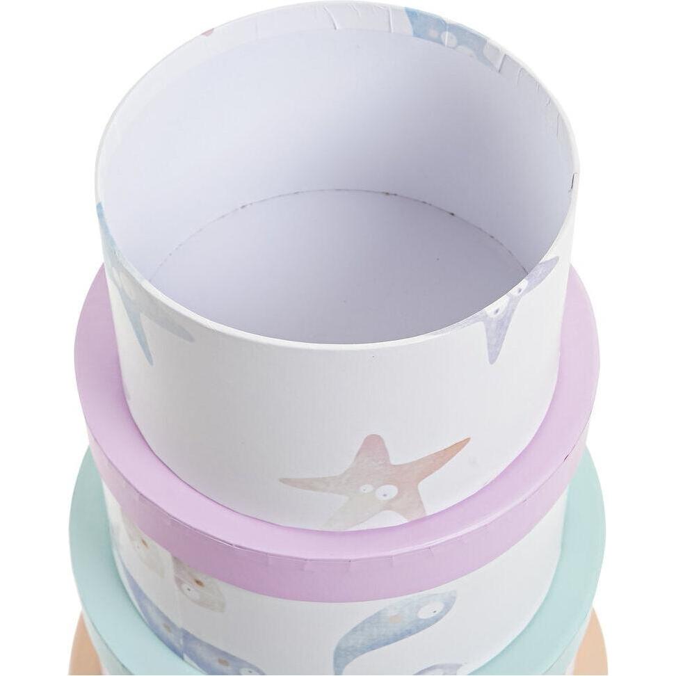 DKD Home Decor, Box portaoggetti, Set of Stackable Organising Boxes Navy Circular Cardboard (37,5 x 37,5 x 18 cm)