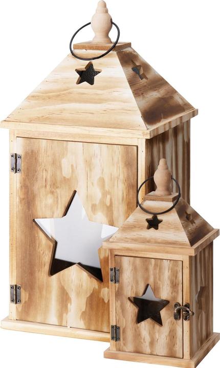 Actual product image ProGarden 2er-Set Rustikale Laternen mit Stern - 2 Grössen, natur mit gebrannter Oberfläche