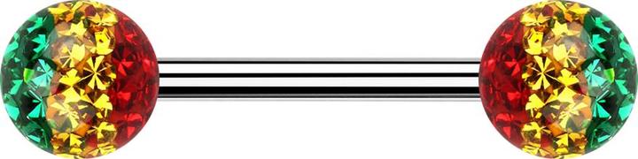 Image du produit Star Piercing Barbell argent avec deux boules de cristal Rasta époxy de protection (Titane, sans laiton)