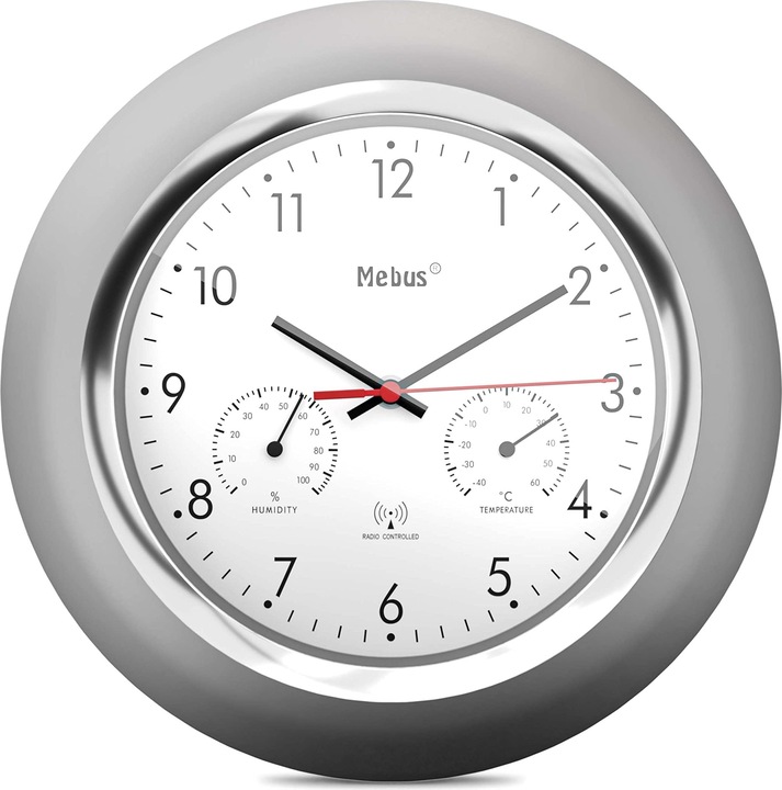 Actual product image Mebus 19454 Radio-controlled wall clock with thermo/hygromes (25 cm)