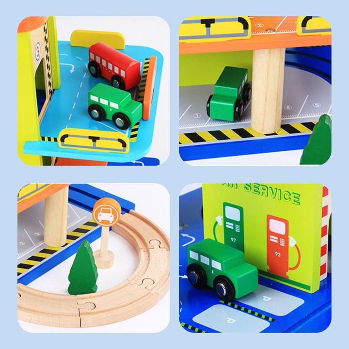 Produktbild Hermex Holz-Parkhaus für Kinder mit Zubehör Parkgarage Spielzeug Spielgarage