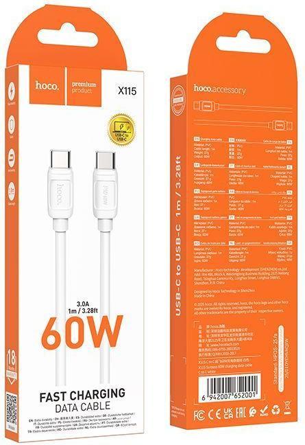 Image du produit Hoco Cable Cable USB C to USB C PD 5A 240W 1 m X115 white (1 m, 240 W)