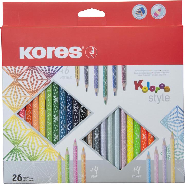 Produktbild Kores Dreikant-Buntstifte ""Kolores Style"", 26er Kartonetui Minenstärke: 3 mm, sortiert in 12 Standardfar (26x)