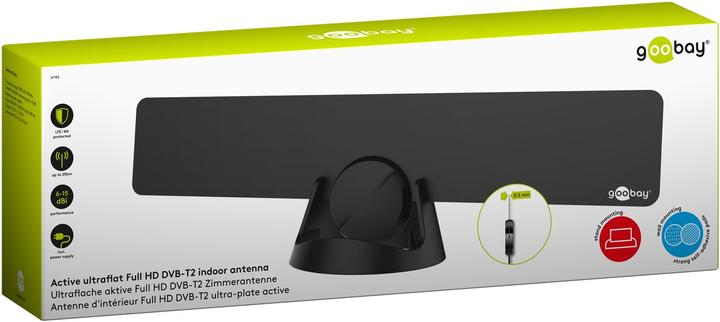 Image du produit Goobay Antenne intérieure ultraplate Full HD DVB-T, filtre LTE/4G inclus, noir (Antenne d'intérieur, 16 dB, DVB-T / -T2)