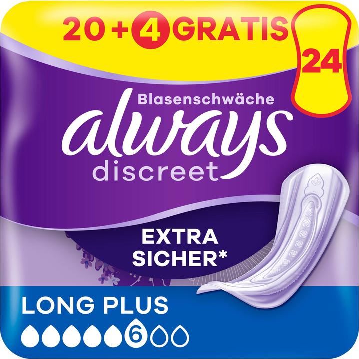 Always Discreet Incontinence, Long Plus Big Pack +20% FREE 20+4 incontinence pants (24 x)