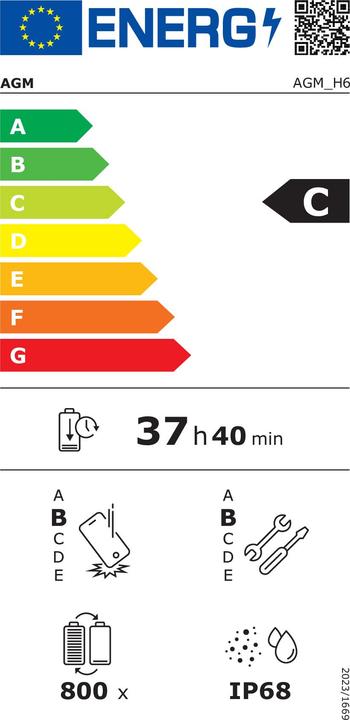 Label énergétique Bea-Fon AGM MOBILE H6 Smartphones durcis (256 Go, Noir, 6.56", Double SIM, 4G)