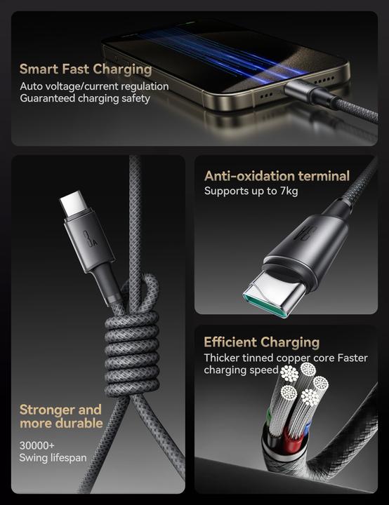 Produktbild Joyroom USB-A to USB-C 480Mbps Cable with magnetic holder 3A, 1.2m - Gray (1.20 m)