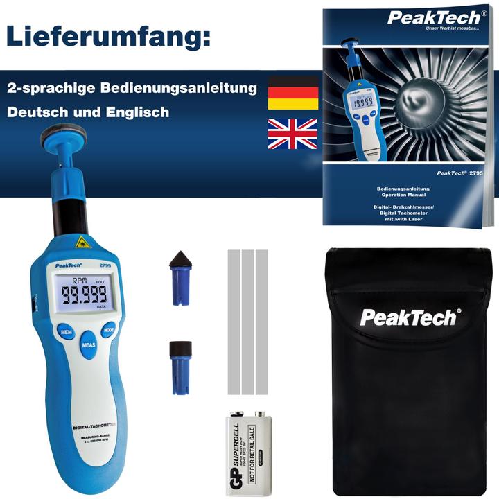 Immagine prodotto Peaktech Dispositivo di misurazione della velocità 2,5...99999 rpm 0,1 rpm ±0,05% ( 2795)