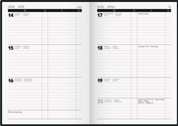Produktbild Buchkalender TimeCenter Modell 725 (2025) (14.8 x 21 cm, 1 Woche / 2 Seiten)