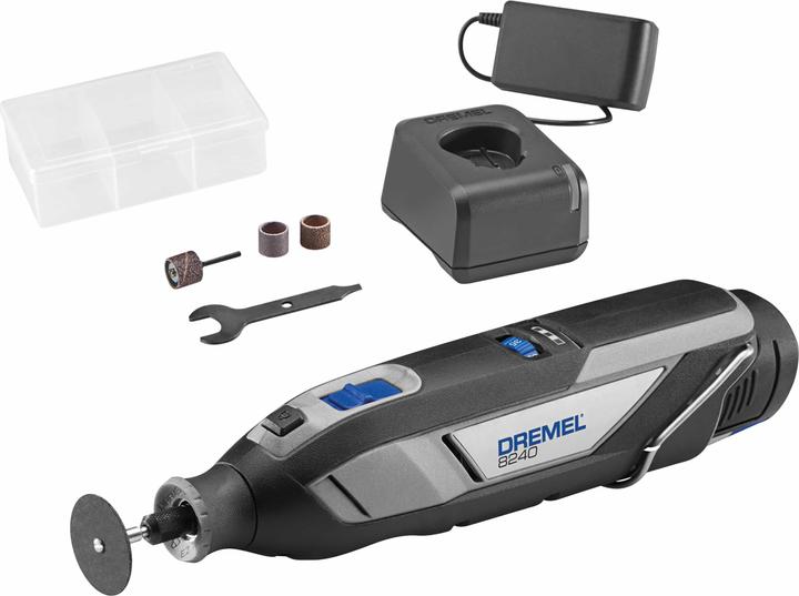 Ladegerät, Dremel 8240-5 Multitool, 5-tlg. Zubehörset, 1x Akku 2.0 Ah 12 V