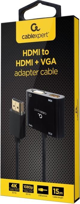 Produktbild Gembird HDMI male to HDMI female + VGA f (HDMI, 21 cm)