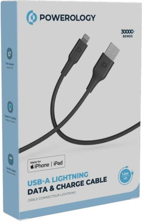 Produktbild Powerology PVC Mfi Cable USB-A to Lightning 1.2M (1.20 m, USB 3.2 Gen 1, 20 W)
