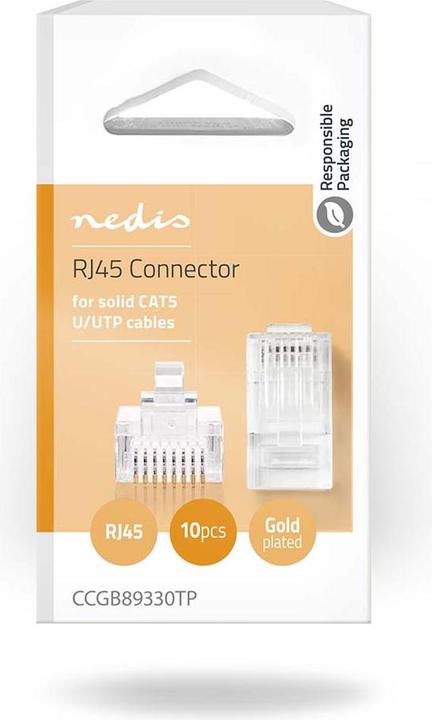 Immagine prodotto Nedis Spina RJ45 | RJ45 Passante | Solido UTP CAT5 | Dritto | Placcato oro | 10 pezzi | PVC | Tran (UTP, CAT5)