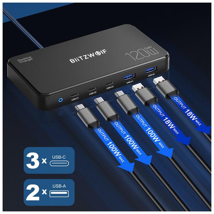 Actual product image BlitzWolf Charging Station BW-i100 5in1 120W (120 W, 5 ports)