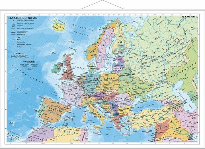 Produktbild Staaten Europas, politisch 1 : 7 200 000. Wandkarte Kleinformat mit Metallstäben