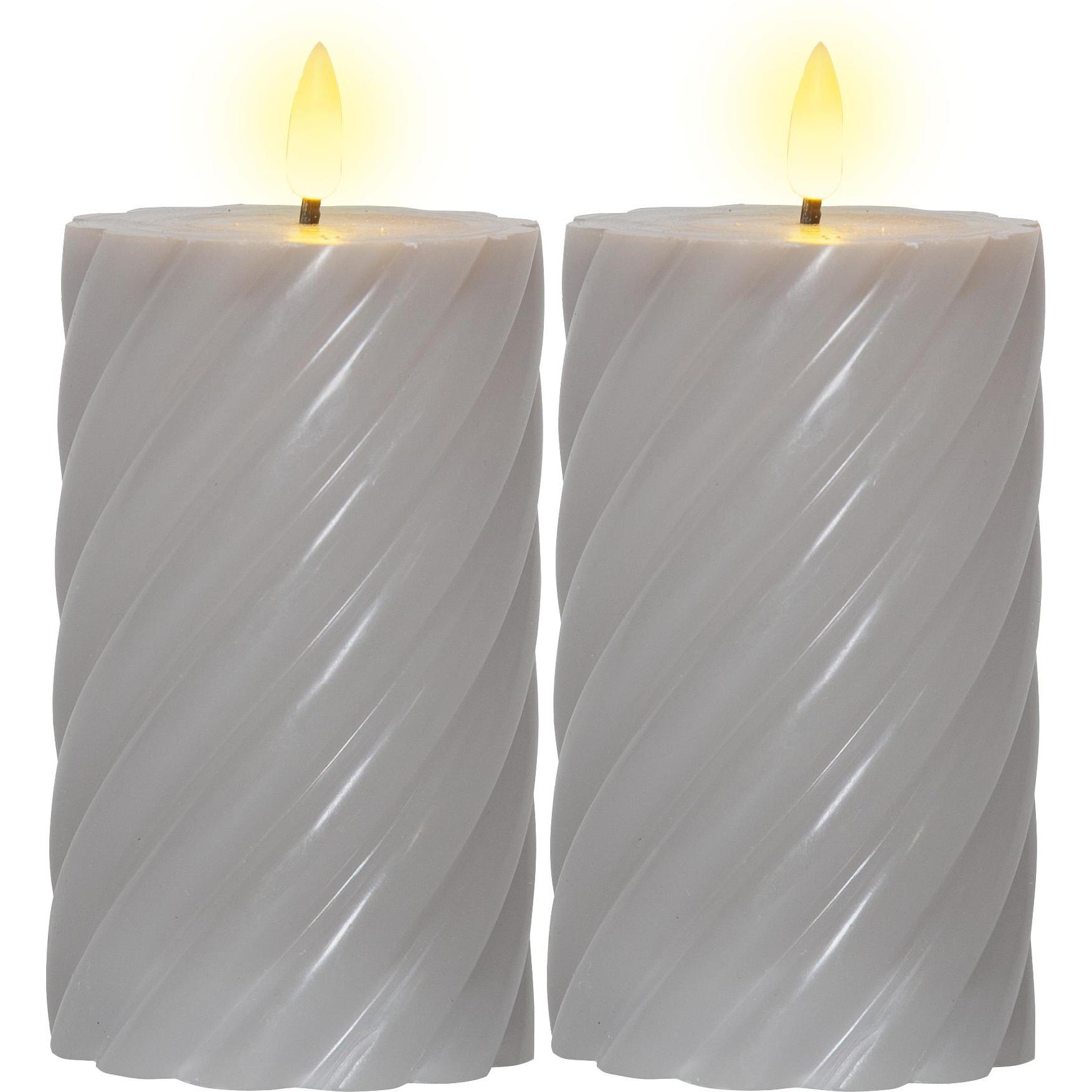 Star Trading, LED Kerzen, LED Kerzen mit Timerfunktion Stumpenkerzen Grau LED Kerze mit Timer LED Stumpenke (2 x)