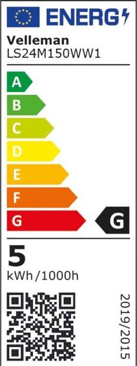 Energie-Label Velleman FLEXIBLER LED-STREIFEN - WARMWEIss - 600 LEDs - 5 m - 24 V (Warmweiss, 500 cm, Indoor)