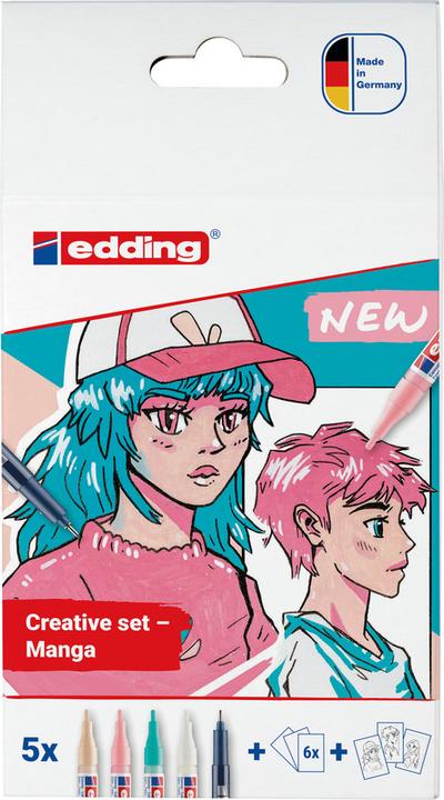 Produktbild Edding Acrylmarkeretui 5ST Manga sortiert (Warmbeige, edel mauve, Verkehrsweiss, Schwarz, opulent türkis, 2 mm, 5 x)