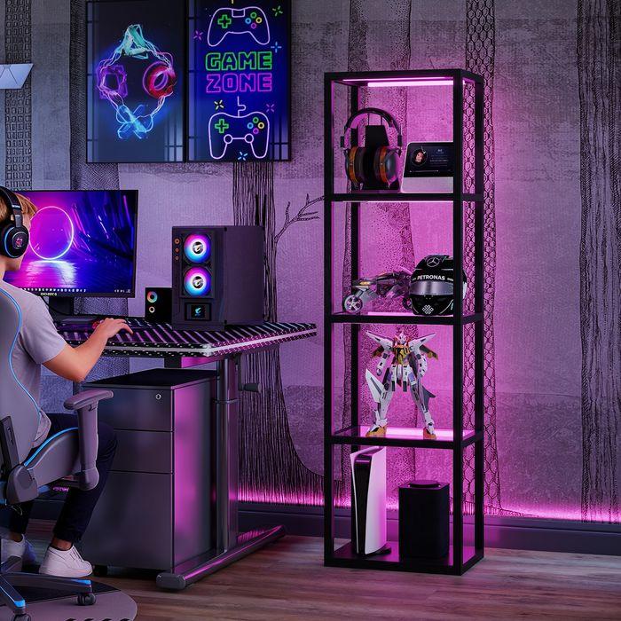 Actual product image Swisshandel24 RGB Stehlampe mit Glasregalen, 4-Ebenen-LED, Fernbedienung, Musiksynchronisation, Schwarz