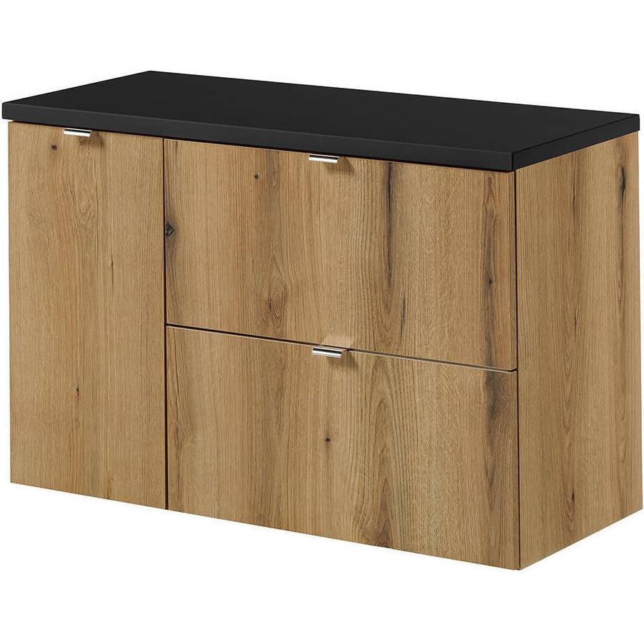 En.Casa, Waschbeckenunterschrank, Waschtischunterschrank Skelbolu 90x60x40cm Eicheoptik/Schwarz