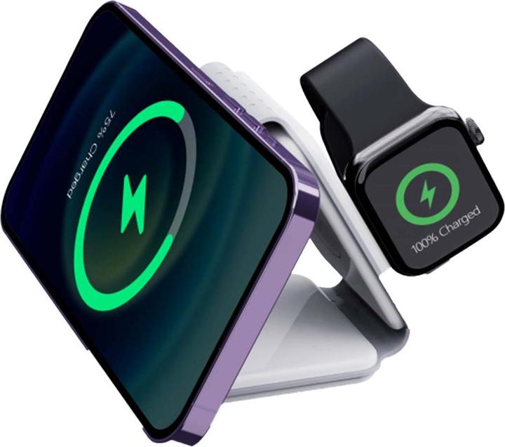 Actual product image Jaym Foldable 3-in-1 charging station that is compatible with induction charging/MagSafe. (15 W)