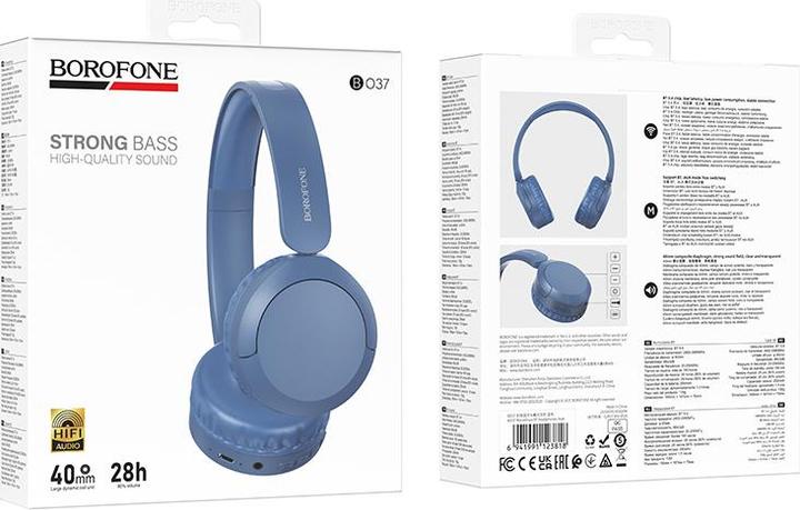 Immagine prodotto Borofone Kopfhörer auf dem Ohr BO37 Marvellous Bluetooth Blau (28 h, Senza fili)