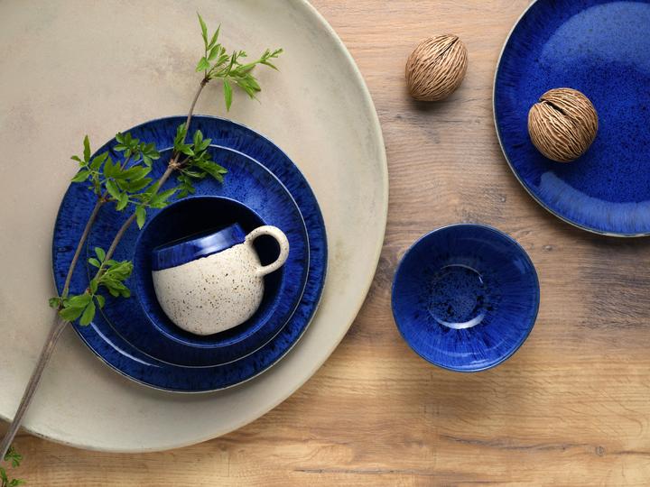 Actual product image CreaTable Deep Blue stoneware crockery set, 8-piece, handmade with an elegant sand look (2 pcs.)