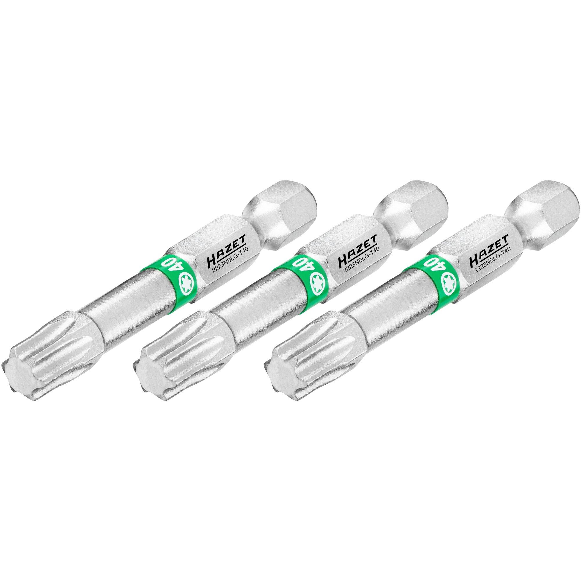 HAZET, Bits, Bit 2223NSLG-T40/3 ∙ Sechskant6,3 (1/4 Zoll) ∙ Innen TORX Profil ∙ T40 ∙ Anzahl Werkzeuge: 3… (T40)