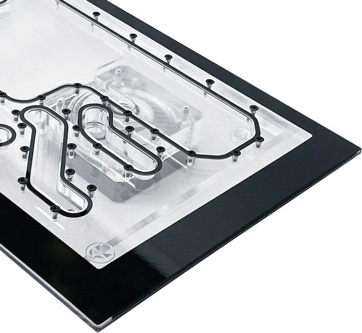 Actual product image Stealkey Customs Lian Li O11D Mini Front MK2 D5 Distroplate - Acrylic - Black