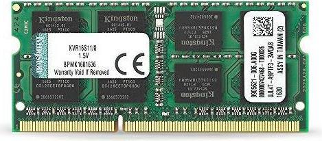 Actual product image Kingston Notebook Memory NB MEMORY 8GB PC12800 DDR3 / SO KVR16S11 / 8 (1 x 8GB, 1600 MHz, DDR3-RAM, SO-DIMM)
