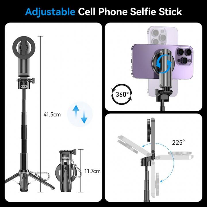 Actual product image xO selfie stick Bluetooth tripod SS22 black magnetic