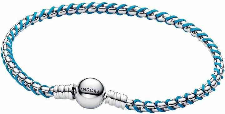 Actual product image Pandora Blue Cord Box Chain Bracelet (19 cm, Leather, Silver 925, Fabric)