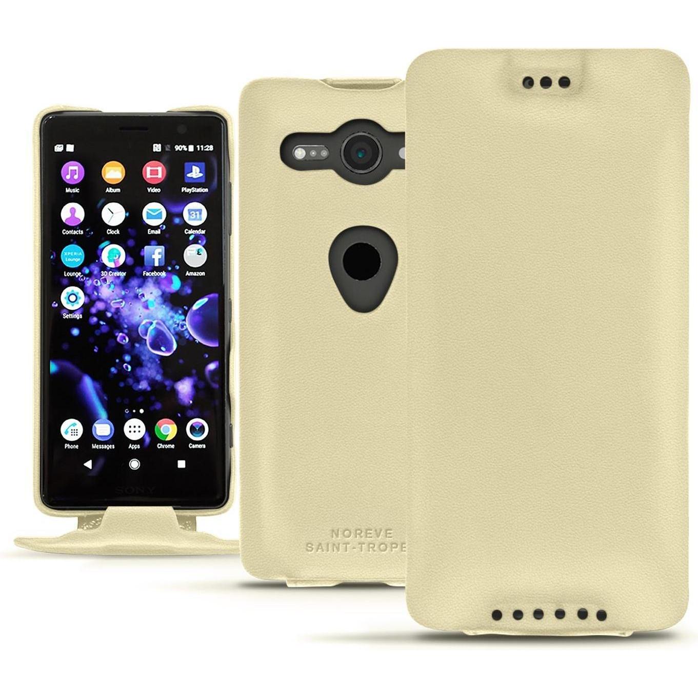 Noreve Lederschutzhülle vertikal (Sony Xperia XZ2 Compact), Smartphone Hülle, Beige